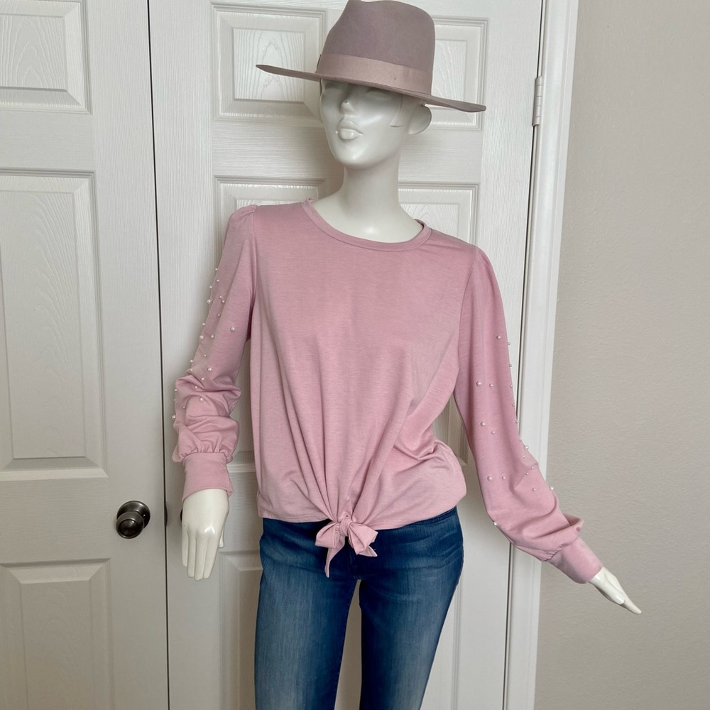 Skonhet Pink Pearl Tie Front Top Size XL